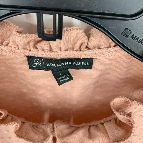 Adrianna Papell Top Pink Swiss Dot Sleeveless Ruffle Keyhole - Picture 2 of 8